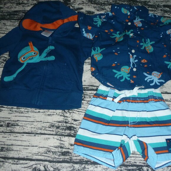 Gymboree Octopus Hugs 3-6 Month Baby Boy Hoodie Shirt Shorts NWT Outfit Defect - Picture 4 of 5